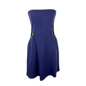 Rachel Rachel Roy Dress Women 10 Blue Strapless Black Lace Formal Mini w Pockets